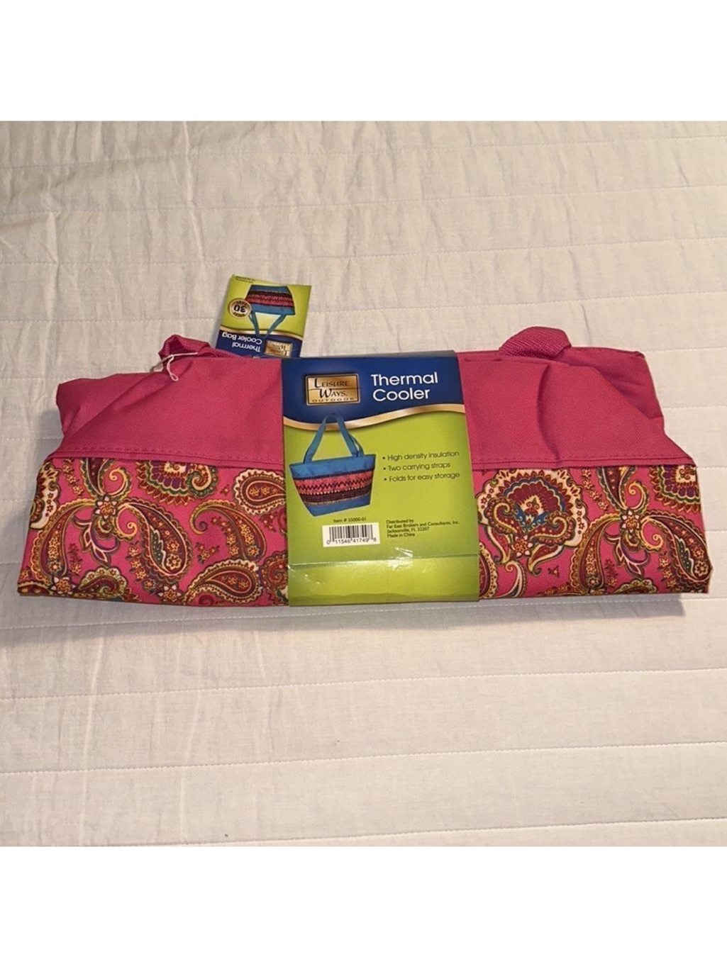 Lwo Large Fuchsia Pink Paisley Zip Top Thermal Cooler Bag